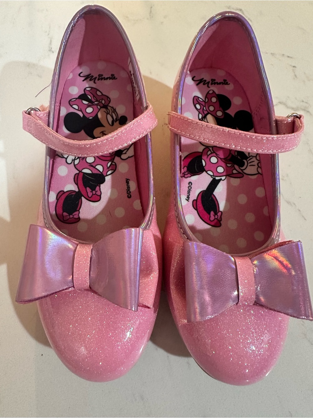 Disney Pink Glitter Minnie Mouse Mary Jane Shoes with Bow